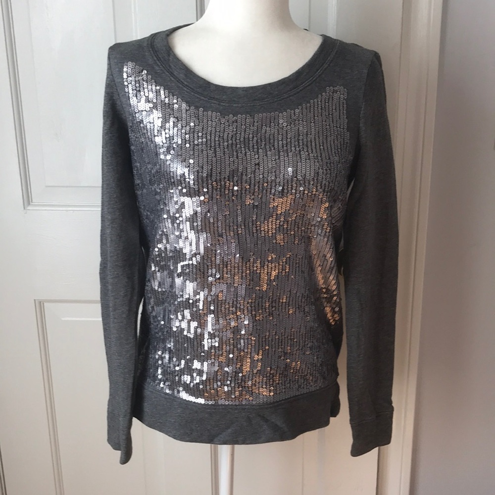 Vintage J Crew gray sequin embellished Y2K bling terry sweatshirt top S